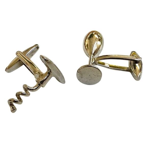 VINTAGE WINE GLASS AND CORKSCREW CUFFLINKS - Picture 3 of 7